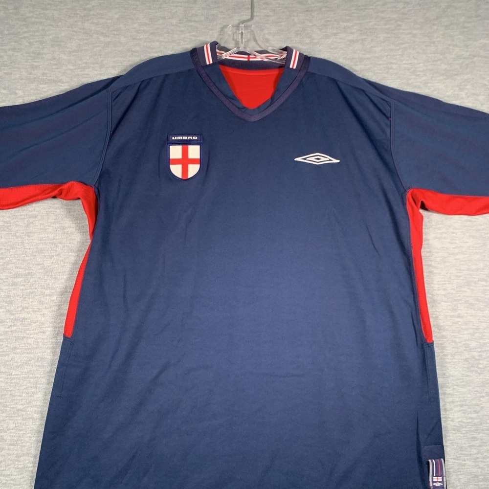 Vintage England National Team Soccer Jersey Mens Large Navy Red Umbro Reversible - Picture 2 of 15
